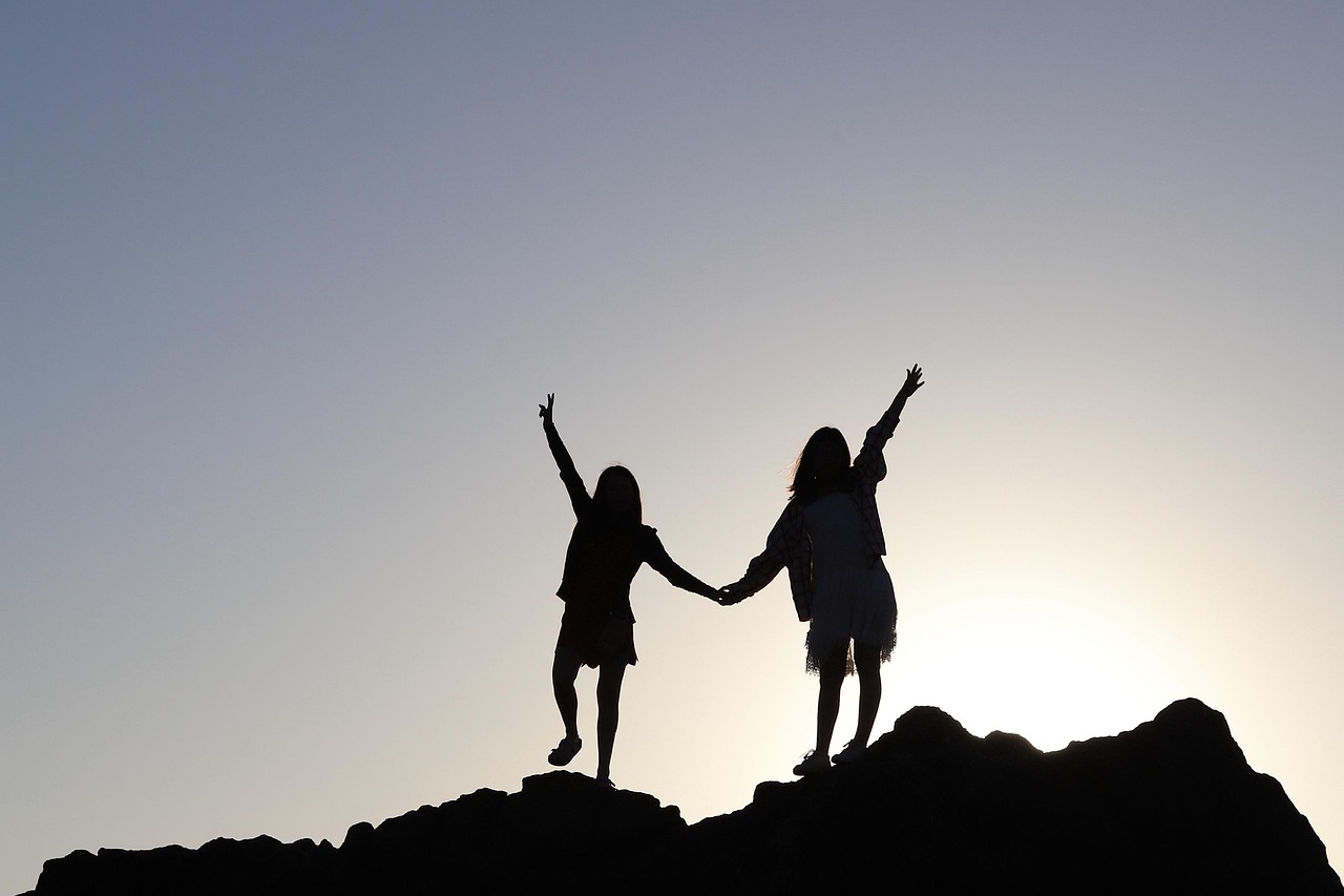 against light, summer, silhouette, children, together, collaboration, people, sunset, nature, sunlight